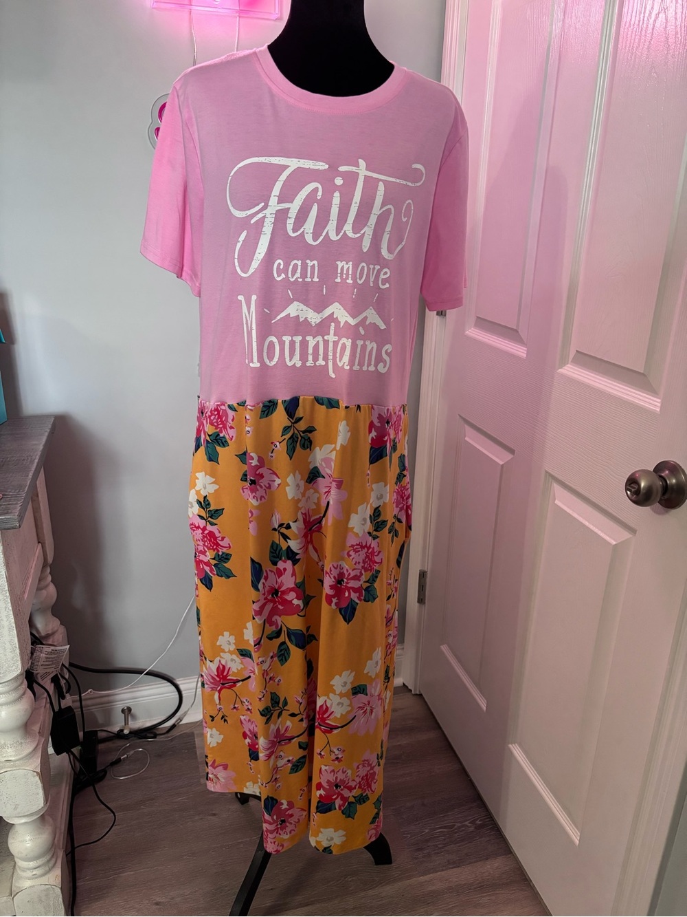 Upcycled Floral Maxi Dress w/pockets - Faith Can Move Mountains